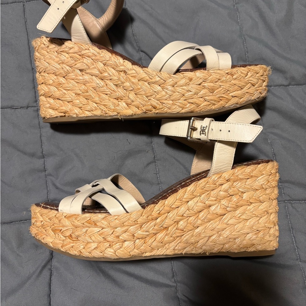 SAM EDELMAN Ivory Darline Platform Espadrille Wedge Sandals Womens Size 11 - Picture 7 of 10